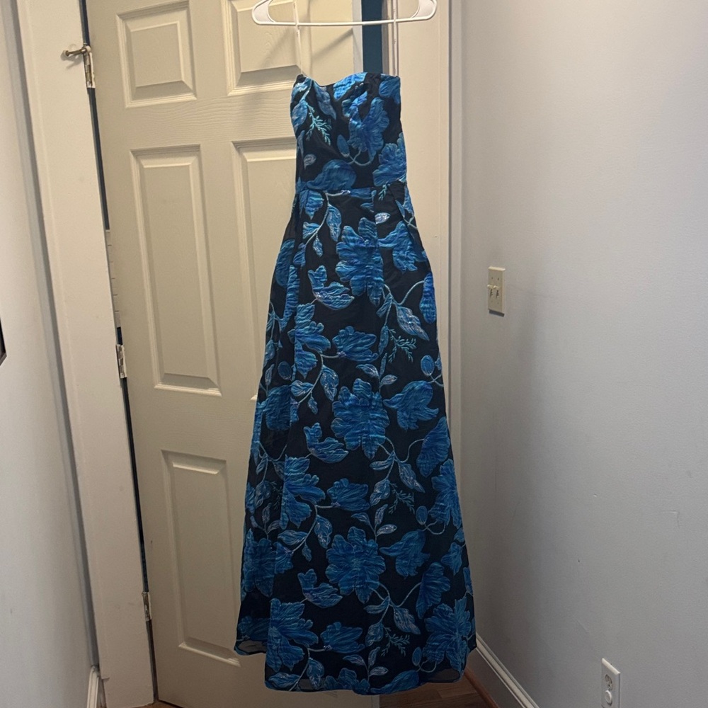 Strapless Blue Floral Gown